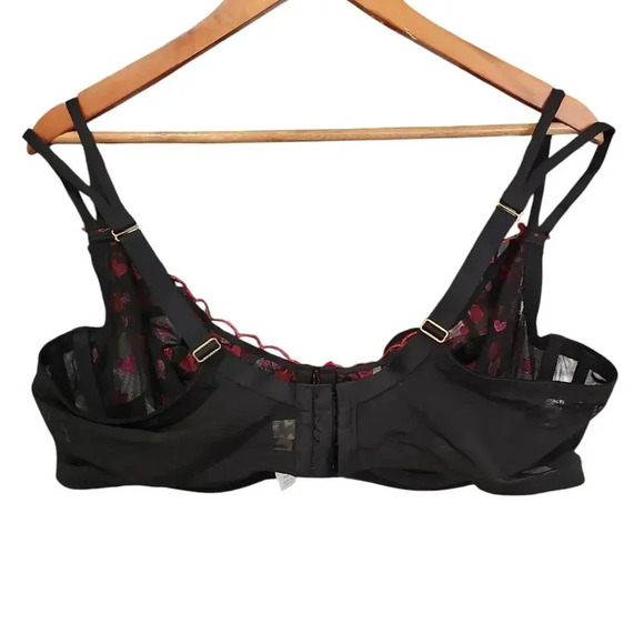 Cacique Heart Embroidered Unlined Balconette Bra Black Size 44D NWT - Picture 3 of 8